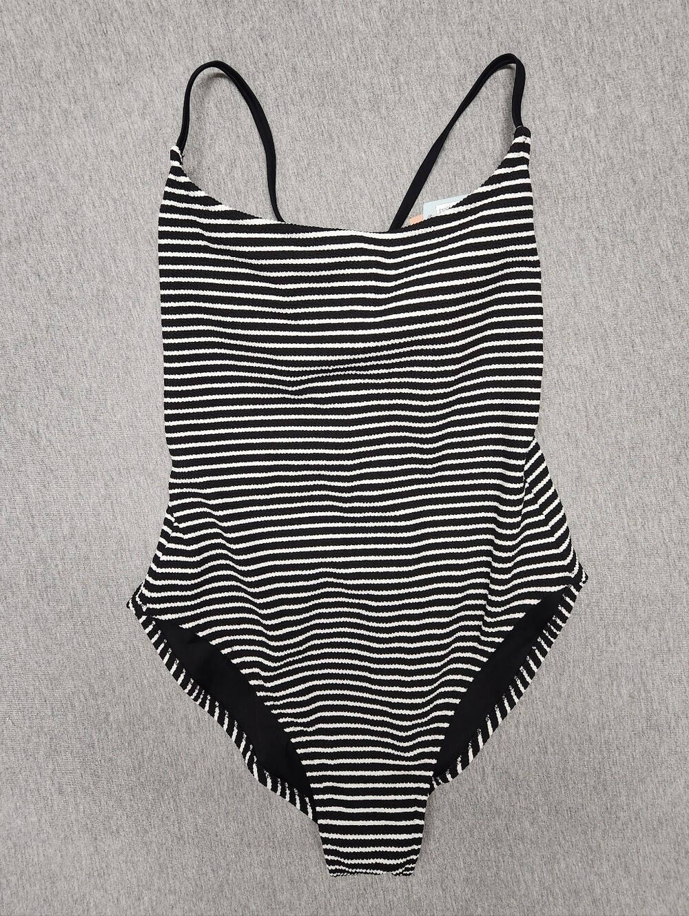 Shade & Shore Women’s Striped Pucker Cross‑Back Scoop‑Neck One‑Piece – Black (L)